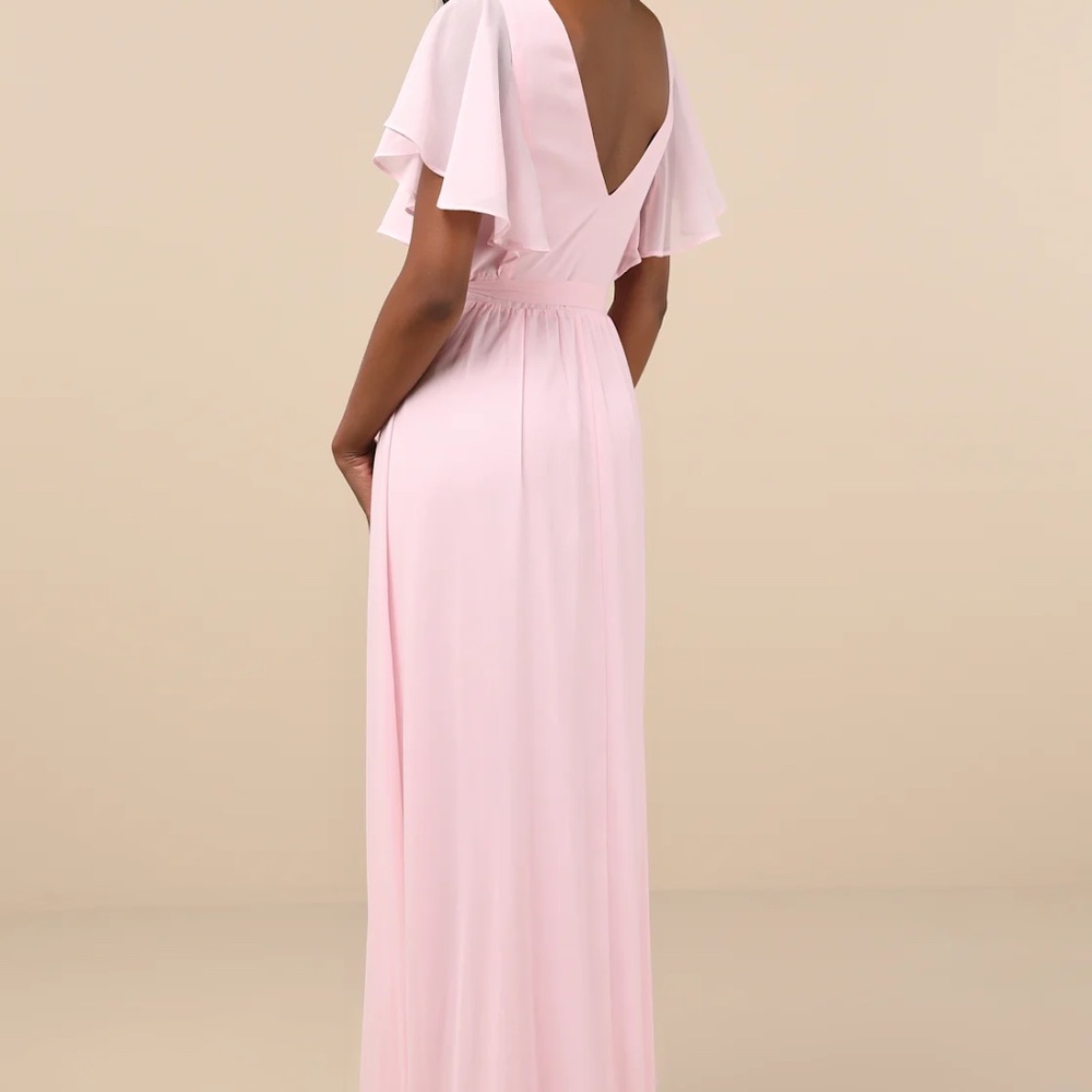 Lulus Convincing Grace Flutter Sleeve Wrap Maxi Pink Dress Small - Picture 2 of 6